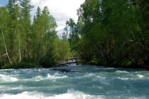 The mountain river in the mountains. Current through the gorge the river. S.. Foto stock