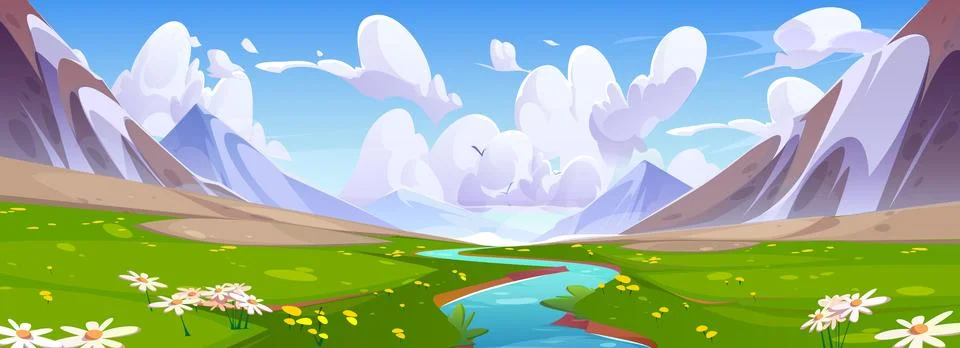 Mountain river nature landscape background scene Stock Illustration
