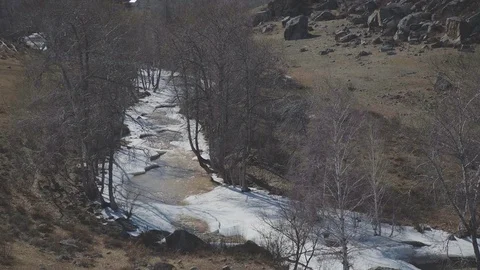 The mountain river is opened from the ice in early spring Stock Footage 75206681