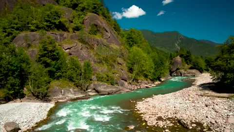 Mountain river in the picturesque gorge of the Caucasus. Stock Footage 158461853
