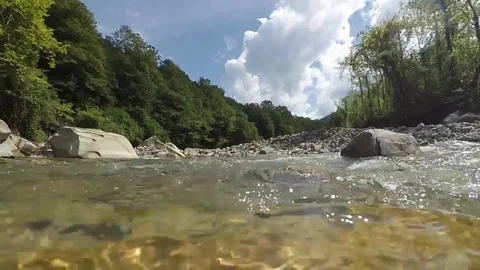 Mountain river Psezuapse, clear water, large stones 動画素材 81150266