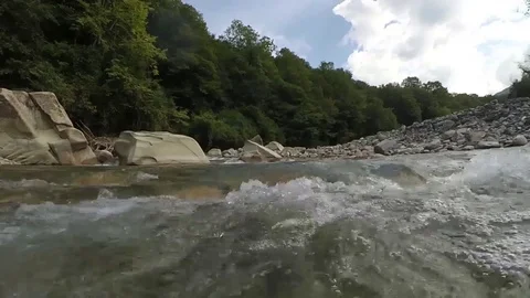 Mountain river Psezuapse, clear water, large stones 動画素材 81150275