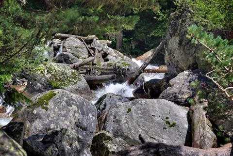 Mountain river with a rapid flow in the Caucasus Range .. Foto stock