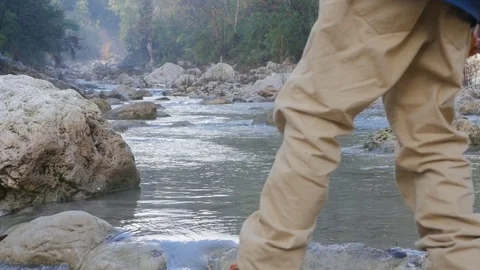 Mountain river rapids in autumn Stock Footage 87867432