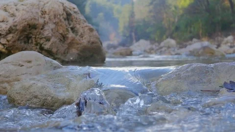 Mountain river rapids in autumn Stock Footage 87868367