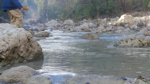 Mountain river rapids in autumn Stock Footage 87868905