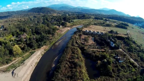 Mountain river rice field Видео 91276879