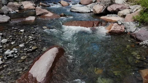 Mountain River, River bed, Dolomites Italy, Drone Stock Footage 91096996