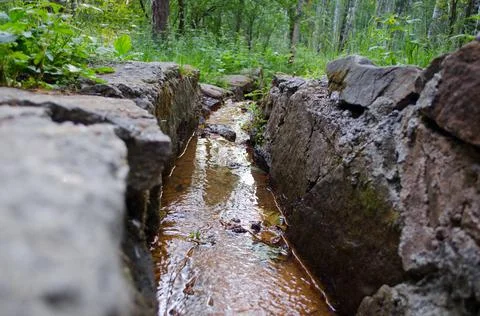 Mountain river in the rocks on the background of the forest. Foto stock