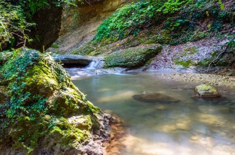 Mountain river on the rocks 스톡 사진