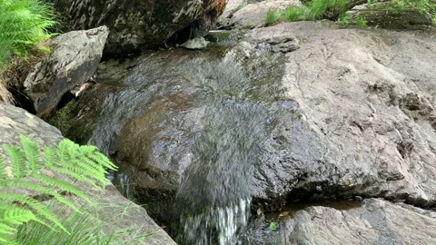 Mountain river - a small waterfall on a river with crystal clear water that Stock-Footage 132827174