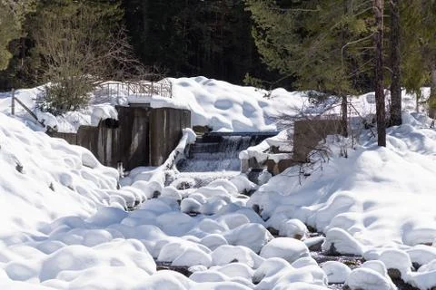 Mountain river snow Stock Photos
