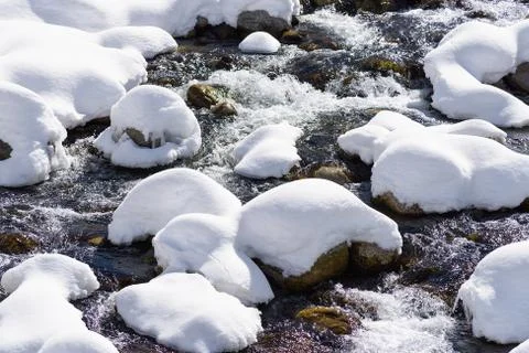 Mountain river snow Foto stock