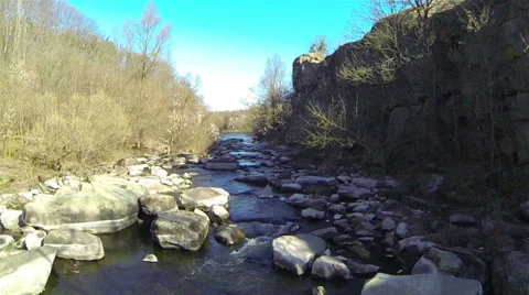 Mountain river in  spring. Aerial slow motion Stock-Footage 36213769