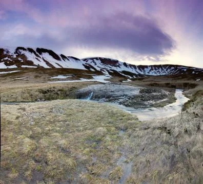Mountain river in spring landscape Stock Photos