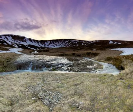 Mountain river in spring landscape Stock Photos