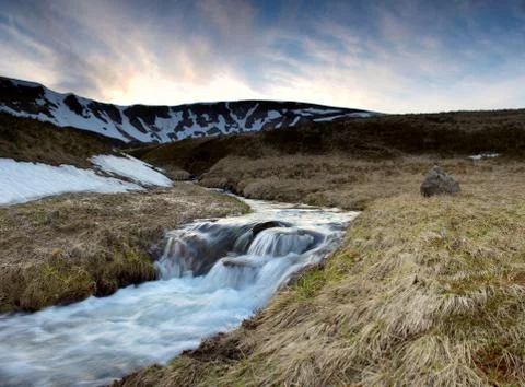 Mountain river in spring landscape Stock-Fotos