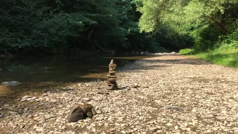 Mountain river stone balance Stock Footage 155346835