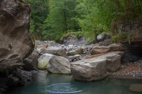 Mountain river in the stone bed Stock Photos