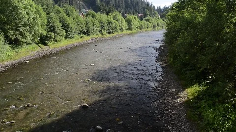 Mountain River with Stones with Transparent Water Stock Footage