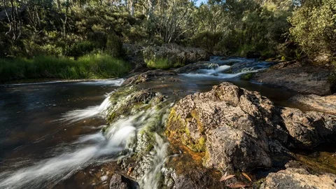 Mountain River Streaming Australian Alps Victoria Australia Motion Timelapse Video stock 105032476