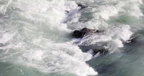 Mountain river with a strong current through the rocks and clear water. Stock Footage 116808936