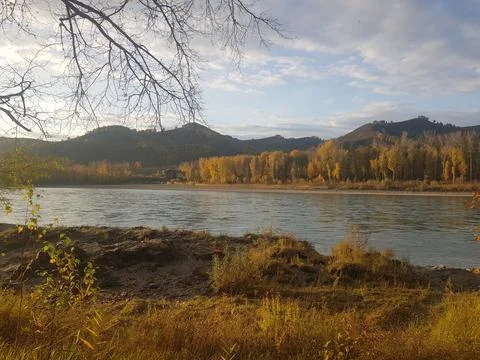Mountain river at sunset Stock Photos