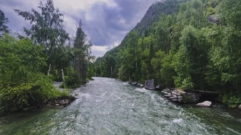Mountain river with turquoise water against the background of green mountains. 動画素材 301694853