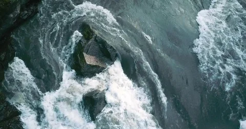 Mountain river. Water flow in a mountain gorge, aerial view. Stock Footage 85089314