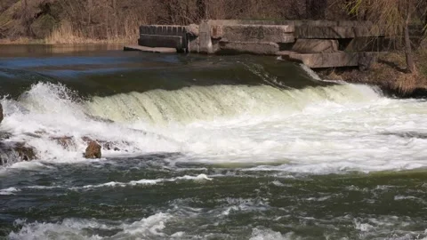 Mountain river water flow in powerful waterfall, video background. Stock Footage 152035635