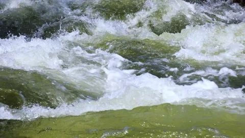 Mountain river water flow in powerful waterfall, video background. Stock Footage 152569164