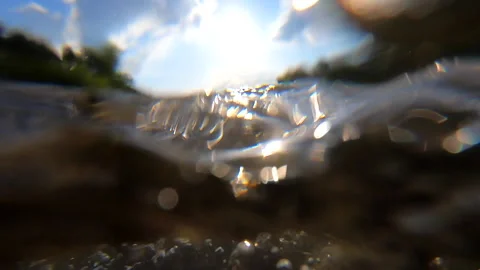 Mountain river water flow, view above water surface, close to water surface Stock Footage 145105406