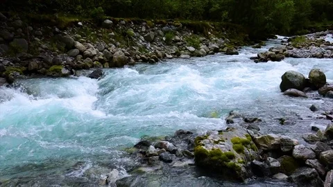 Mountain river water with slow motion closeup Stock Footage