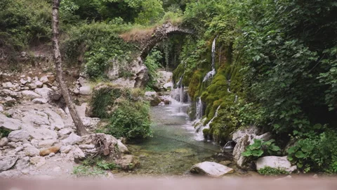 Mountain river with a waterfall at Capelli di Venere, Cilento, Italy Видео 278529767