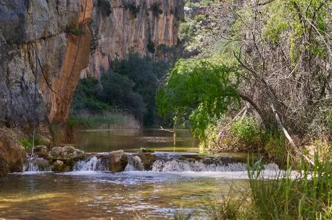 Mountain river with a waterfall 스톡 사진