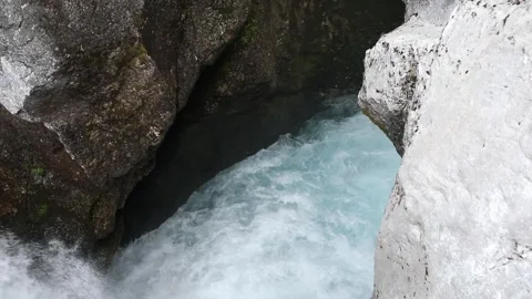 Mountain river waterfall. turbulent flow of pure glacial water. Stock Footage 245434191