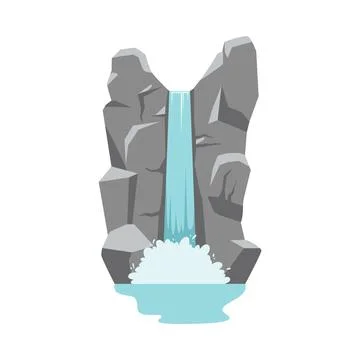 Mountain river waterfall water stream falling down from rock between stones. Stock Illustration