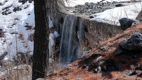 Mountain river waterfall in winter. Slow Motion 4K Video stock 172249056