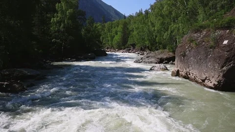 Mountain river in the wild. A clear stream of water flowing through stone Stock-Footage 247778291