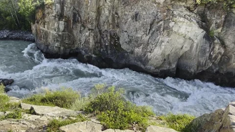 Mountain river in the wild. A powerful stream of water flowing through stone Stock-Footage 249446883