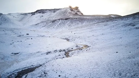 Mountain river in winter drone shot Video stock 85523722