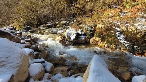 Mountain river at winter Stock Footage 120338144