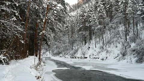 Mountain river in winter. Video stock 121901036