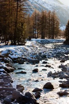 Mountain river winter Stock Photos