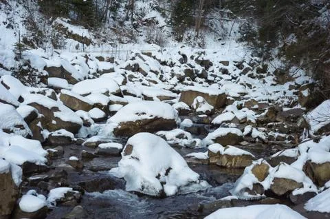Mountain river in the winter Stock Photos