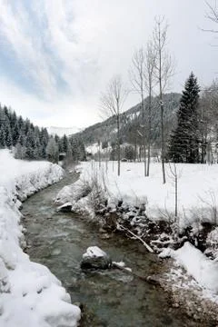 Mountain river in winter time Stock Photos