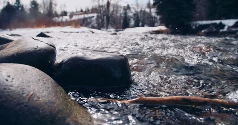 Mountain river at winter time with whitewater and rocks Stock-Footage 121045108