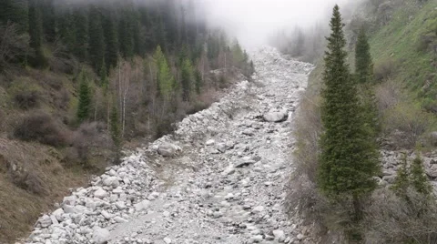 Mountain riverbed in summer. Ala Archa, Kyrgyzstan. Stock Footage 68140087