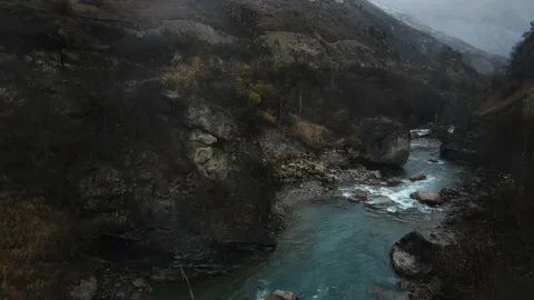 Mountain rivers Chegem Gorge in the Caucasus Mountains drone shooting nature Stock Footage 169188321