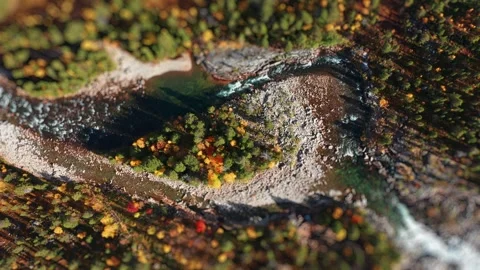 The mountain river's rapids cutting through a dense forest, emphasizing Stock Footage 282971393